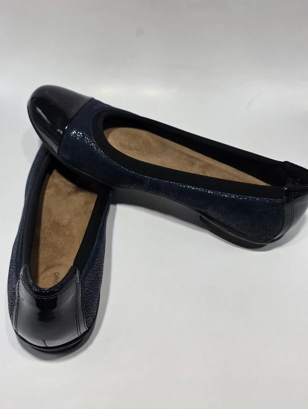 Clarks Unstructured Women’s Ballet Flats Navy Blue Cap Toe Comfort Shoes US 10
